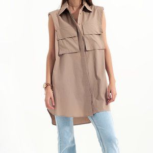 Khaki Sleeveless Shirt